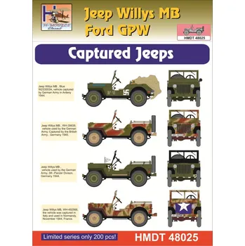 Plastikový model HM decals 1/48 Decals Jeep Willys MB/Ford GPW Captured Jeeps