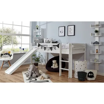 Dětská postel Vyvýšená postel se skluzavkou RENÉ buk bílá