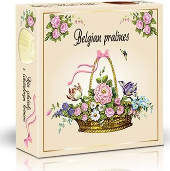 Bonboniéra Selllot, s.r.o., K Hájům 34, 155 00 Praha 5 - Vyrobeno v Belgii Belgické plněné pralinky 50g - Košík květiny
