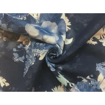 Popelín modré květy na tmavě modré