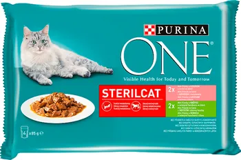 Krmivo pro kočku Purina One Sterilcat Mini filetky s krůtím a zelenými fazolkami/s lososem a mrkví 4 x 85 g