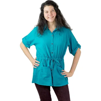 Tyrkysová bavlněná dámská košile s krátkým rukávem Sumalee Turquoise, jednobarevná, Sittar UNI