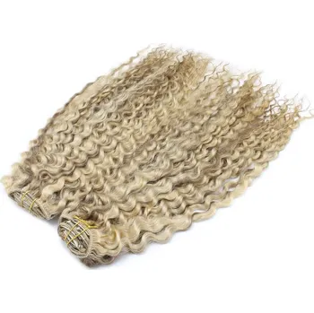 Příčesek Kudrnatý clip in maxi set 53cm pravé lidské vlasy – REMY 200g - PLATINA/SVĚTLE HNĚDÁ