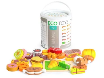 Dřevěná hračka Eco Toys Dřevěné potraviny v kyblíku 23 ks