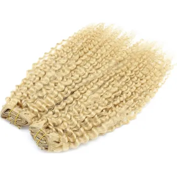 Příčesek Kudrnatý clip in maxi set 53cm pravé lidské vlasy – REMY 200g - NEJSVĚTLEJŠÍ BLOND