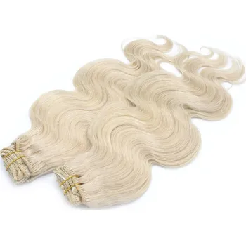 Příčesek Vlnitý clip in maxi set 53cm pravé lidské vlasy – REMY 200g - PLATINA
