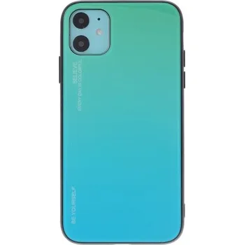 Pouzdro na mobilní telefon Kryt se skleněnou zadní stranou pro iPhone 11 - zeleno-azurový