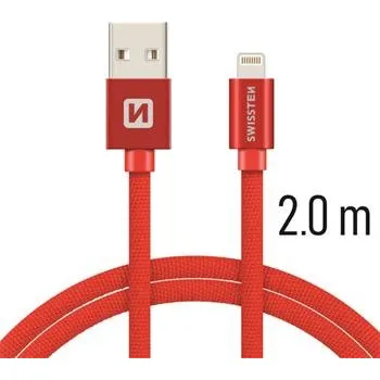 Datový kabel SWISSTEN datový kabel USB/Lightning, textilní oplet, 2 m Barva kabelu: Červená