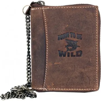 Peněženka Kožená peněženka Born to be wild se žralokem dokola na kovový zip s řetízkem a karabinkou