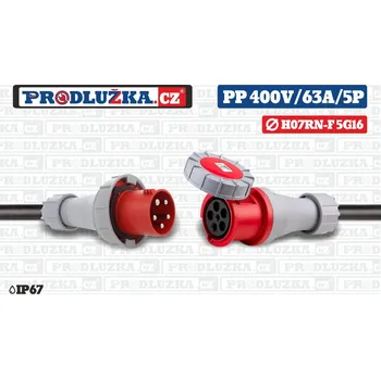 Prodlužovací kabel Prodlužka.cz Prodlužovací přívod 400V/63A/5p/5G16/IP67 M: Délka 10 m