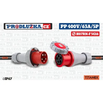 Prodlužovací kabel Prodlužka.cz Prodlužovací přívod Titanex 400V/63A/5p/5G16/IP67 M: Délka 10 m