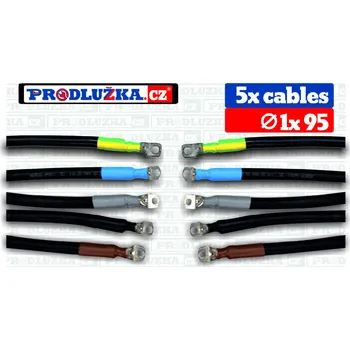Prodlužovací kabel Prodlužka.cz SADA 5 x cable 1 x 95 , 354A , průměr oka 10 mm M: Délka 10 m