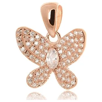 Přívěsek Stříbrný pozlacený přívěšek motýlek se zirkony STRZ0639F
