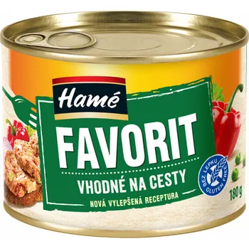 Konzervované maso Hamé Favorit vepřové maso/červená paprika/hrášek 180 g