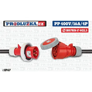 Prodlužovací kabel Prodlužka.cz Prodlužovací přívod 400V/16A/4p/4G2,5/IP67 M: Délka 10 m