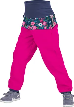 Dívčí kalhoty Unuo Softshellové kalhoty s fleecem Květinky fuchsiové