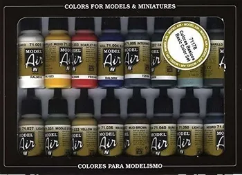 Modelářská barva Vallejo Basic Colors Acrylic 16 Airbrush Paint Set for Model and Hobby 17 ml