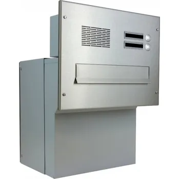 Poštovní schránka 1x poštovní schránka F-042 k zazdění do sloupku + čelní deska s 2x zvonkem a HM ABB - NEREZ / šedá