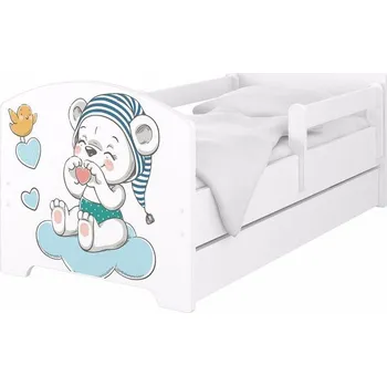 Dětská postel Dětská postel Oskar Medvídek v čepičce 140x70 cm - Bílá - 2x krátká zábrana bez šuplíku