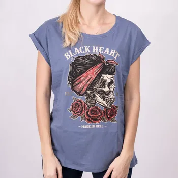 Dámské tričko Dámské Triko BLACK HEART PIN UP SKULL EXT Barva: Modrá, Velikost: L