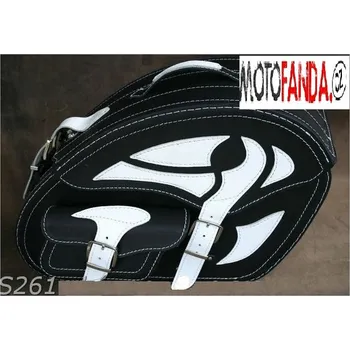 Zavazadlo na motocykl Kožené brašny S261 se zámkem, bílé 57x37x20cm - s nýty