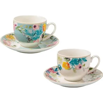 Set 2 kusů šálků s podšálky na presso Paradise Avio/Acqua 90 ml BRANDANI (barva - porcelán, barevné květy)