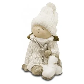 Vánoční dekorace Dívka zimy sedící ve svetru s hvězdou - 26 cm