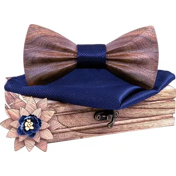 Motýlek Dřevěný motýlek s kapesníčkem a broží T277-C6