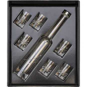 Sklenice Bohemia Crystal Set na lihoviny paprsky, 1 lahev + 6 panákovek Swarovski. Preciosa