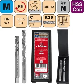 Ruční nářadí NÁSTROJE CZ Sada str.záv.M12x1.75 ISO2 HSSCo5 DIN376 RSP35+vrták CZ002-10,20