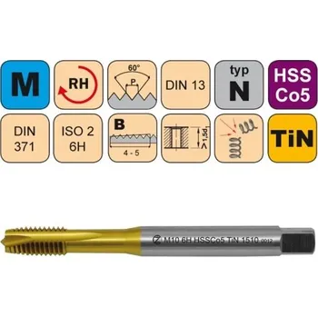 Závitořezný nástroj NÁSTROJE CZ Strojní závitník /CZZ1510/ pro metrický závit s přímou drážkou a lamačem třísek CZZ Závit: M5