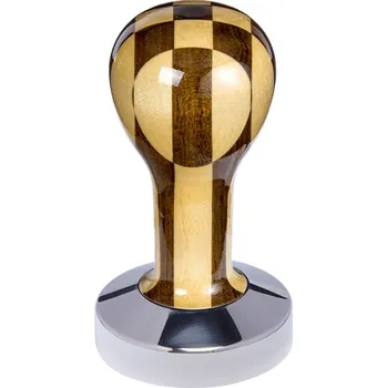 Buna café tamper, šachovnice, lak, 57 mm, nerez lesk, plochý