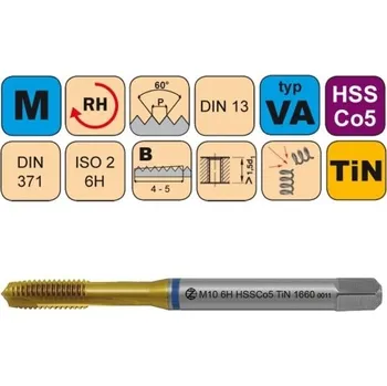 Závitořezný nástroj NÁSTROJE CZ Strojní závitník /CZZ1660 TiN/ metrický závit s přímou drážkou a lamačem třísek CZZ Závit: M4