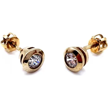 Náušnice Zlaté náušnice s kulatým zirkonem se zapínáním na šroubek