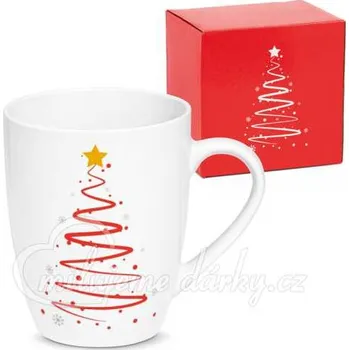 Bílý keramický hrnek se zimním motivem stromku, dárková krabička