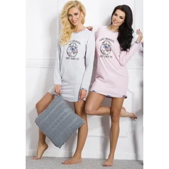 Dámské noční prádlo Taro, dámská noční košile 2002-Natasza, dlouhý rukáv, šedý melír, vel. S