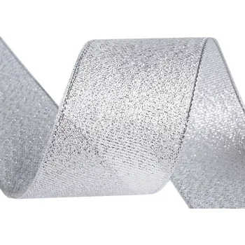 Brokátová stuha šíře 38 mm s lurexem, barva 2 stříbrná