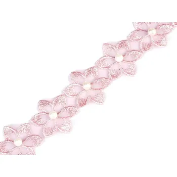 Prýmek květ s perlou na monofilu šíře 35 mm, barva 2 pudrová