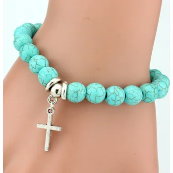 Šperk Náramek z tyrkysových korálku - křížek