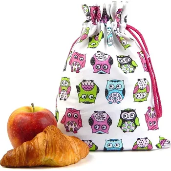 Dekorativní polštářek HEDVA ČESKÝ BROKÁT Pytlík na svačinu 100% ba plátno SOVA růžová