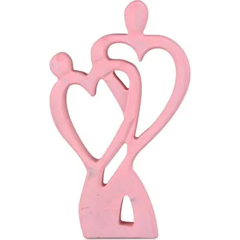 Dřevěná dekorace srdce pár, růžová, 120x20x200 mm