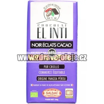 Cukrovinka Hořká čokoláda s kousky kakaových bobů BIO 69% kakaa 100g Sa