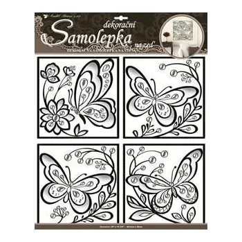 Samolepící dekorace Samolepky na zeď čtverce a motýli plastická, 51x40