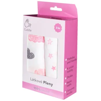 látková plena Prem International Látkové pleny v dárkové krabičce 70 x 70 cm 2 ks, bílé s růžovým potiskem hvězdičky/obláčky