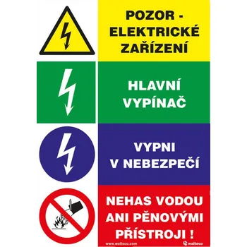 Walteco Pozor el. zařízení - čtyřkombinace 148x210mm, formát A5, samolepka Množství: 1 ks
