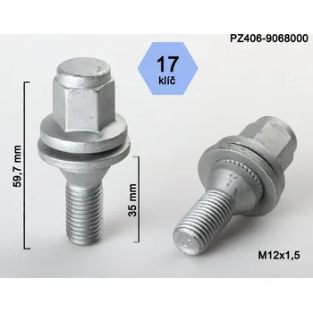 Šroubek na kolo Kolový šroub M12x1,5x35 plochá podložka, klíč 17, PZ406-9068000, výška 59,7