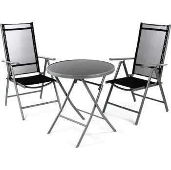 Zahradní sestava 3-dílná sestava skládacího venkovního nábytku na terasu, balkon, kov + sklo + textilie