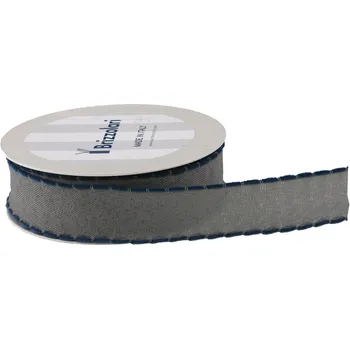 Stuha Textilní stuha s našitým krajem 233 3cm x 15m - 20 šedá/modrá