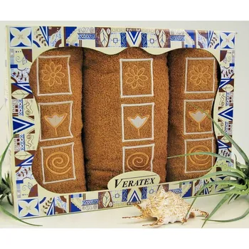 Luxusní dárkový vyšívaný froté set 1 osuška 2 ručníky (oříšková)