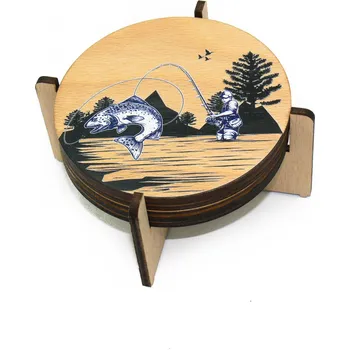 Podtácek art-wood.cz Dřevěné podtácky - rybář
